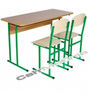 Комплект: стіл учнівський 2-місний з полицею, № 6 + стілець полозковий, №6