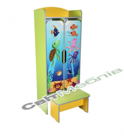 Шафа дитяча 2-місна  з лавкою, з фотодруком "Підводний світ"