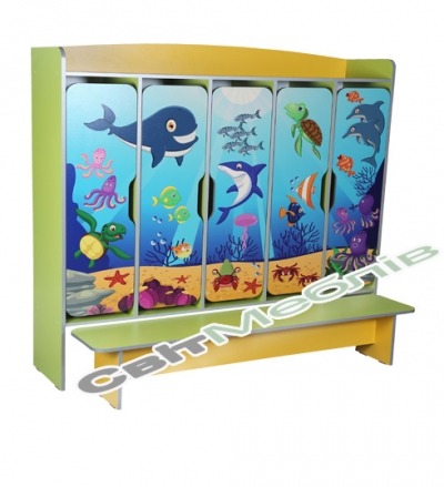 Шафа дитяча 5-місна з лавкою, з фотодруком "Підводний світ"