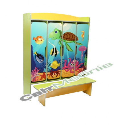 Шафа 4-дверна з фотодруком "Підводний світ", з лавкою