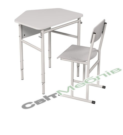 Комплект стіл учнівський 1-місний без полиці, регулюється на ростові групи №4-7 + cтілець полозковий на круглій трубі, з покриттям HPL, ростова група №6