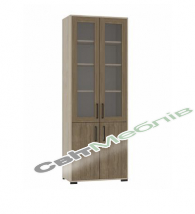 Шафа 4-х дверна з 2-ма скляними дверцятами та полицями