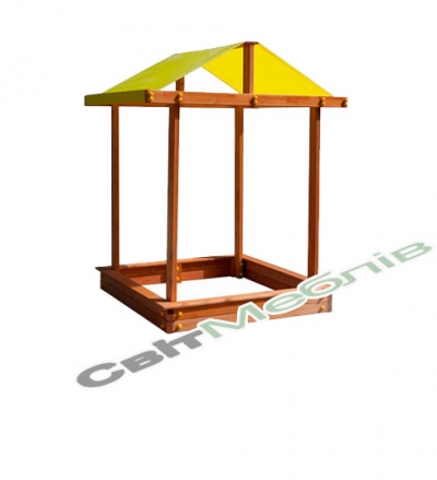 Дерев'яна пісочниця з дахом і лавками